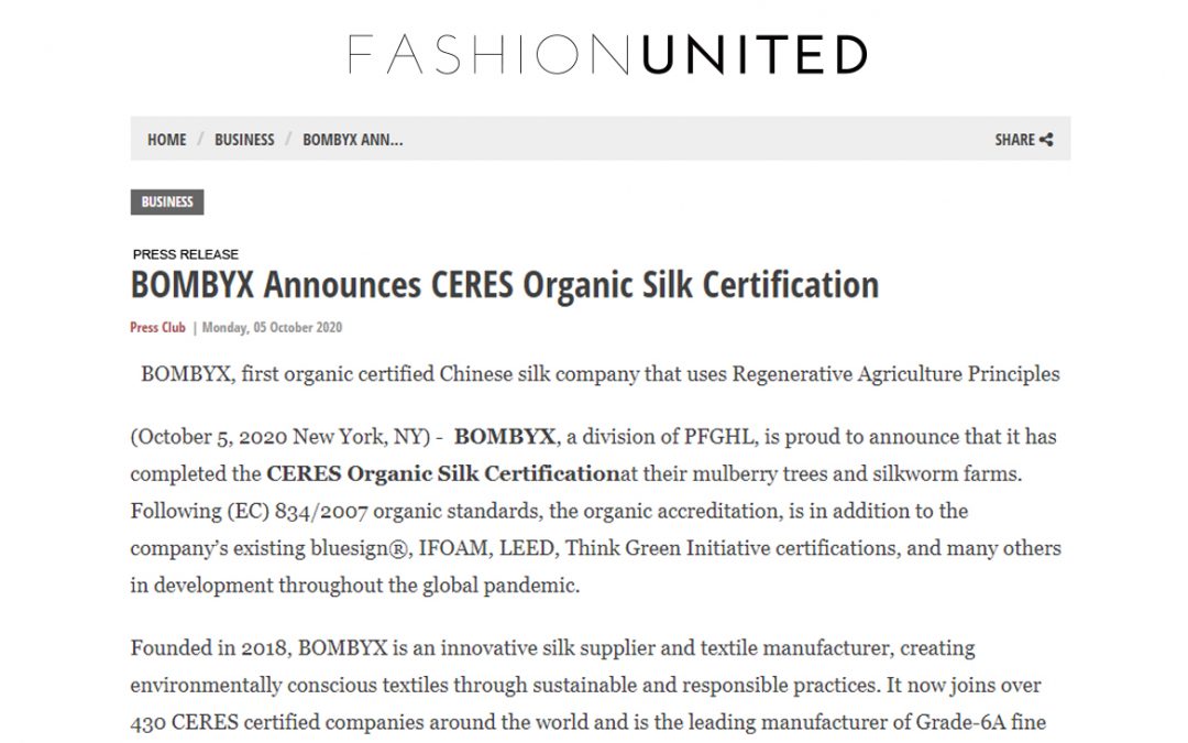 BOMBYX Announces CERES Organic Silk Certification
